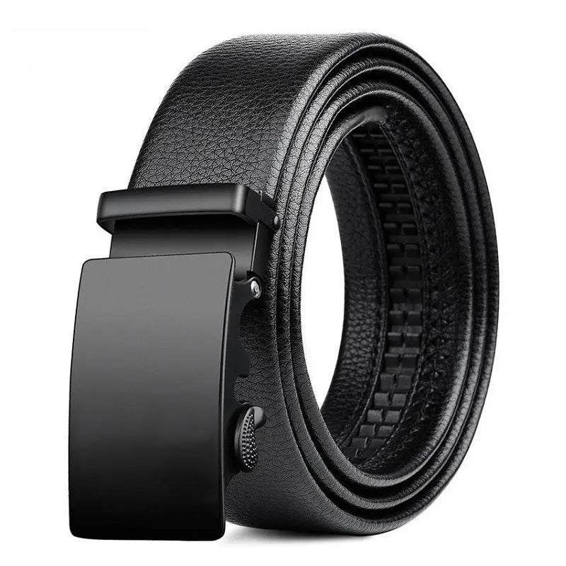 1pcs Business Belt Glossy Style High Quality Faux Leather With Lychee Pattern Trouser Belt - Black Business Corner