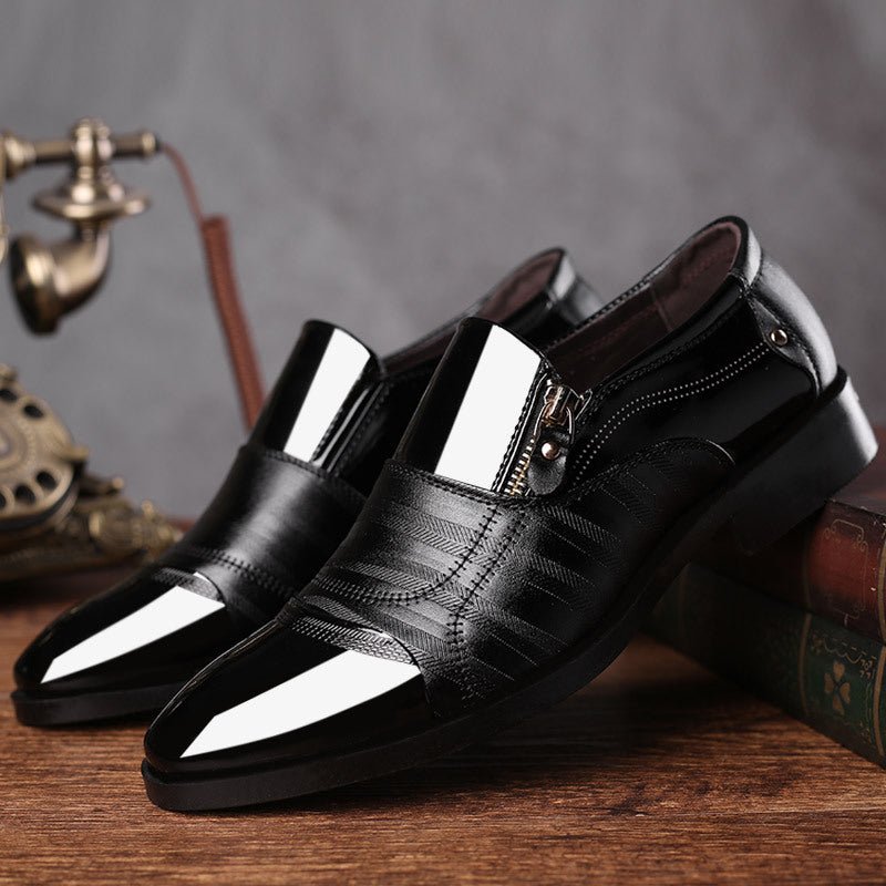 Mens Fashion Zipper Slip - On Shoes - Durable, Anti - Slip & Stylish - Perfect for Business & Casual Wear - Comfortable, Sophisticated Design - Black Business Corner