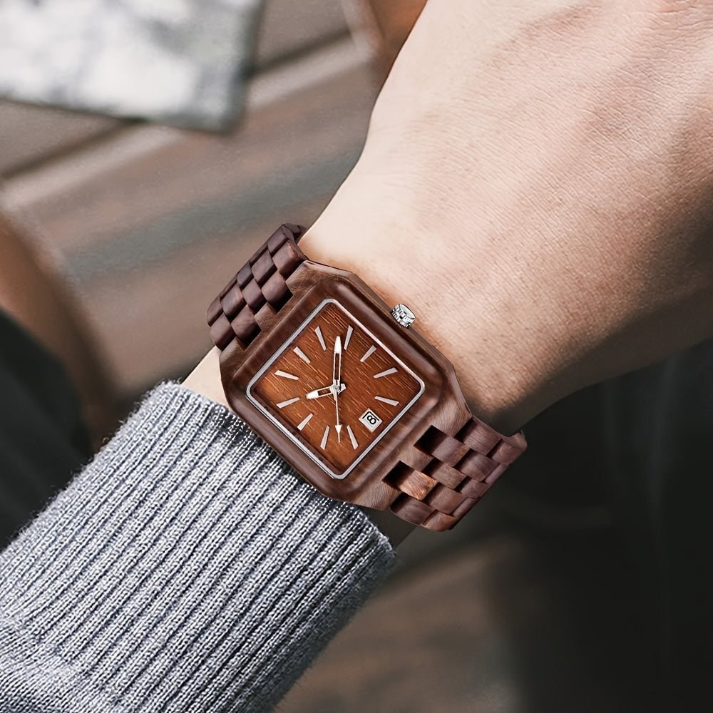 Wood Watch Men's Rectangle Dial Wooden Watches Quartz Movement Mens Watches - Black Business Corner