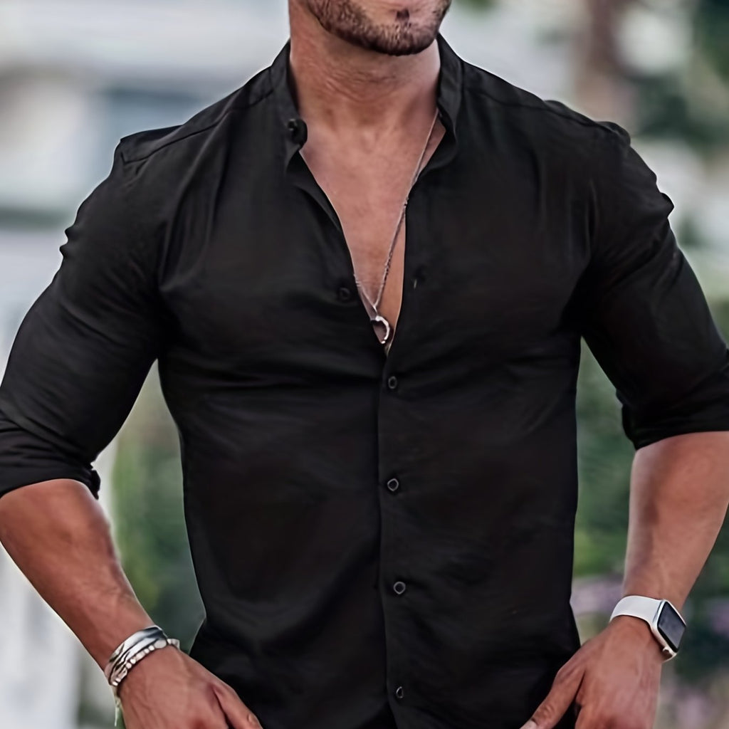 Men's Formal Classic Design Button Up Shirt, Male Clothes For Spring And Fall Business Occasion - Black Business Corner