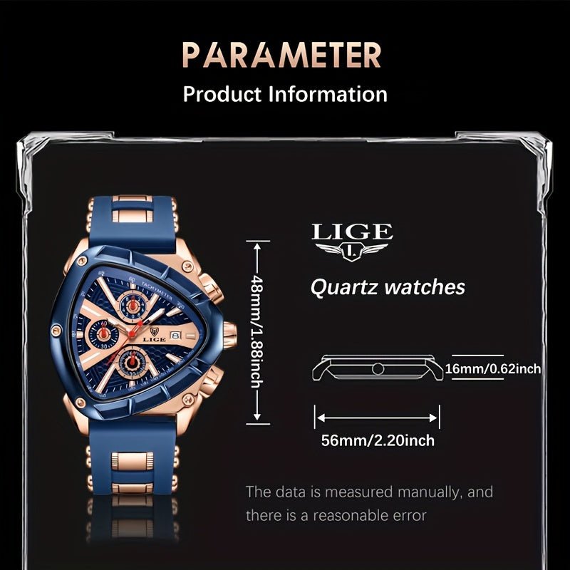 Sports Triangle Mens Watches, Luminous Pointers Fashion Rubber Strap Waterproof Irregular Quartz Wristwatch - Black Business Corner