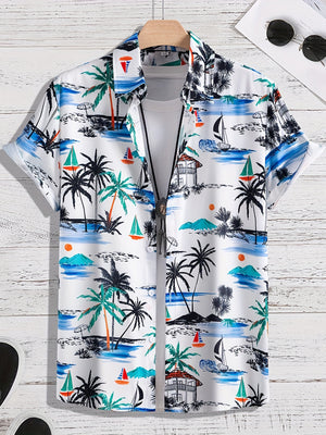 Men's Leaf Pattern Button Up Shirt - Comfortable and Stylish Summer Wear - Black Business Corner