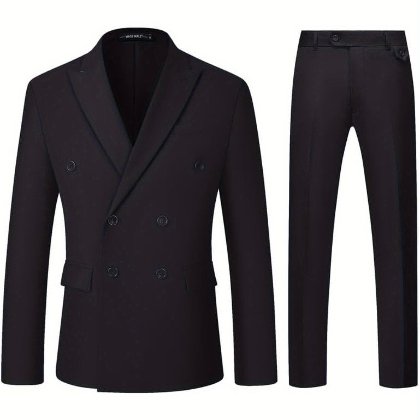 MAGE MALE Men's 2 Piece Suit Elegant Solid Double Breasted Slim Fit Tuxedo Suit with Blazer and Pants - Black Business Corner