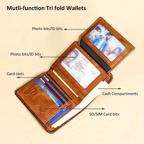 1pc CIEPHIA Vintage Genuine Leather RFID Blocking Wallet for Men - Slim, Multi - Functional ID & Credit Card Holder, Deep Brown with Embossed Logo, Ideal Gift for Valentine's Day - Black Business Corner