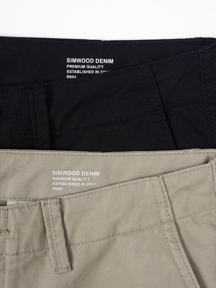 SIMWOOD 2024 Autumn New Regular Straight Pants Men 320gsm Dark Washed Fabric Chinos Plus Size Trouseres - Black Business Corner
