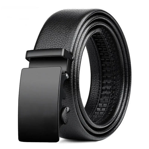 1pcs Business Belt Glossy Style High Quality Faux Leather With Lychee Pattern Trouser Belt - Black Business Corner