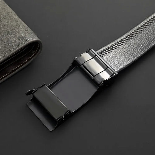 1pcs Business Belt Glossy Style High Quality Faux Leather With Lychee Pattern Trouser Belt - Black Business Corner