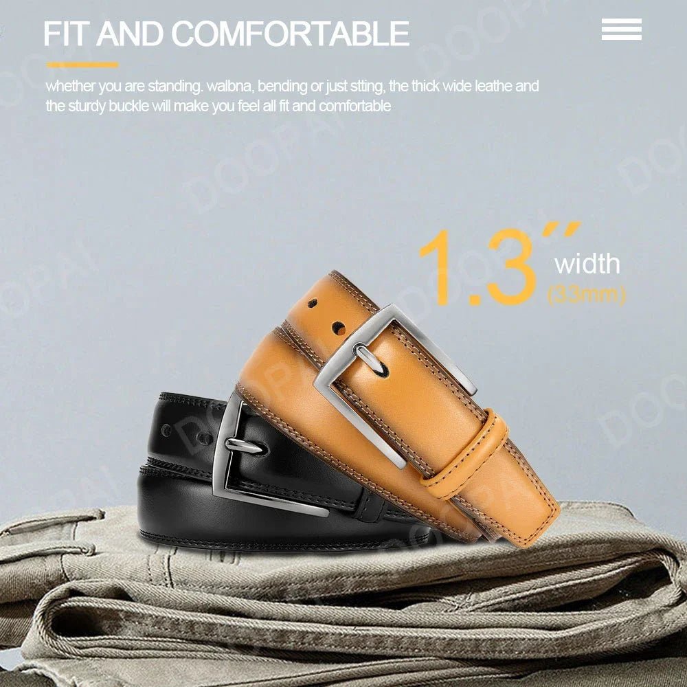 Men Belts High Quality Genuine Leather LONG Large Pin Buckle Metal Automatic Buckle Male Belts Strap Male - Black Business Corner