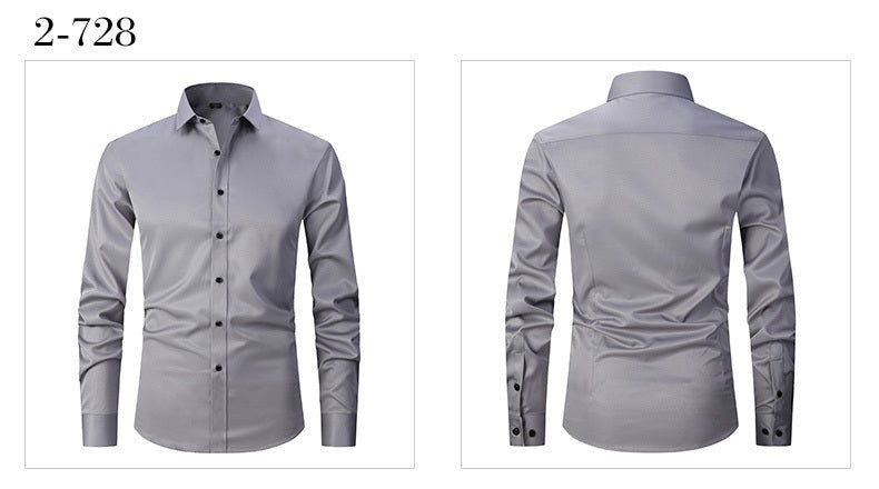 Men's Formal Solid Long Sleeve Slim Fit Button Up Shirt For Business Occasions, Spring Fall Men's Blouse - Black Business Corner