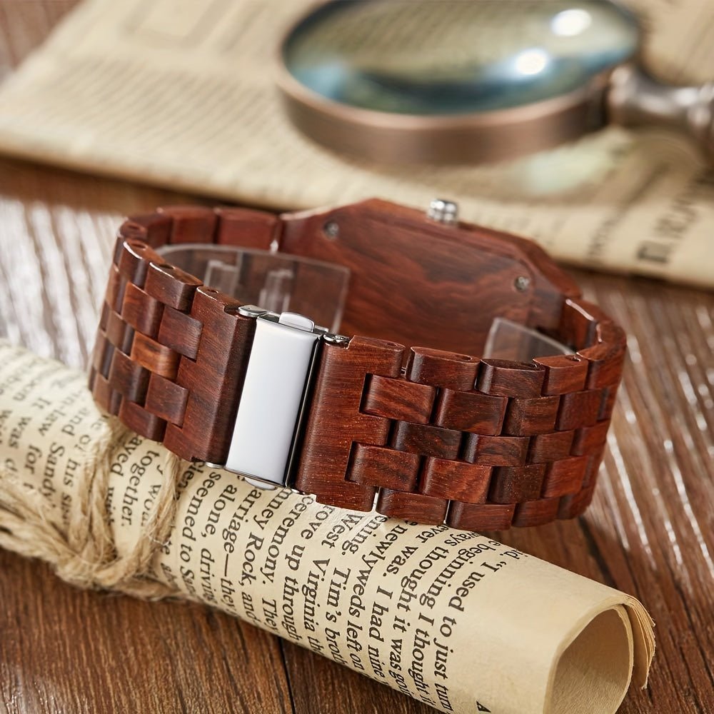 Wood Watch Men's Rectangle Dial Wooden Watches Quartz Movement Mens Watches - Black Business Corner