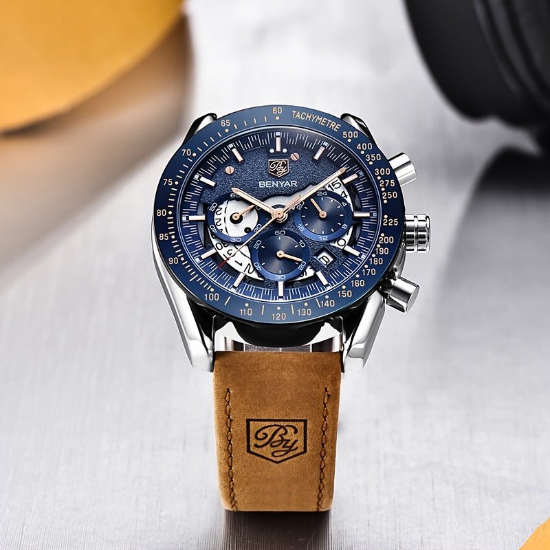 BENYAR Watches For Men Analog Quartz Chronograph Luminous Big Face Mens Watches Business Work Sport Casual Fashion Designer Dress Men'S Wrist Watches Elegant Gift For Men - Black Business Corner