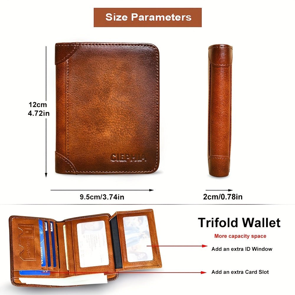 1pc CIEPHIA Vintage Genuine Leather RFID Blocking Wallet for Men - Slim, Multi - Functional ID & Credit Card Holder, Deep Brown with Embossed Logo, Ideal Gift for Valentine's Day - Black Business Corner